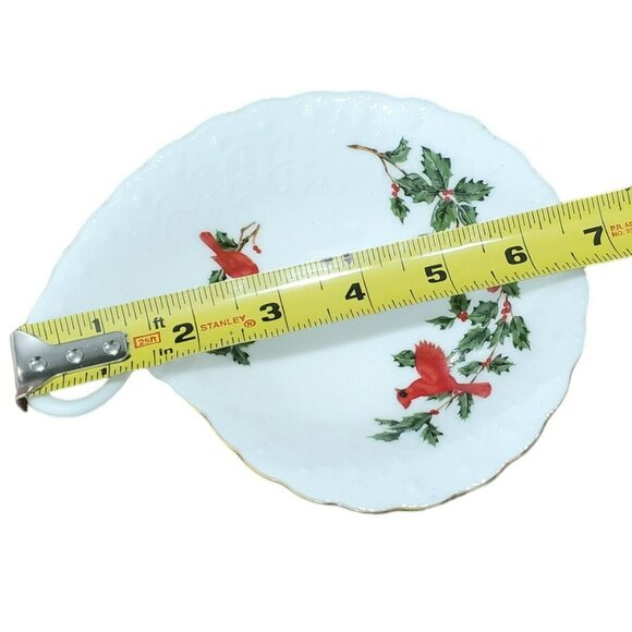 Lefton Cardinal Candy Dish Birds Holly Christmas Holiday Trinket Bone China 1988 - Picture 12 of 14